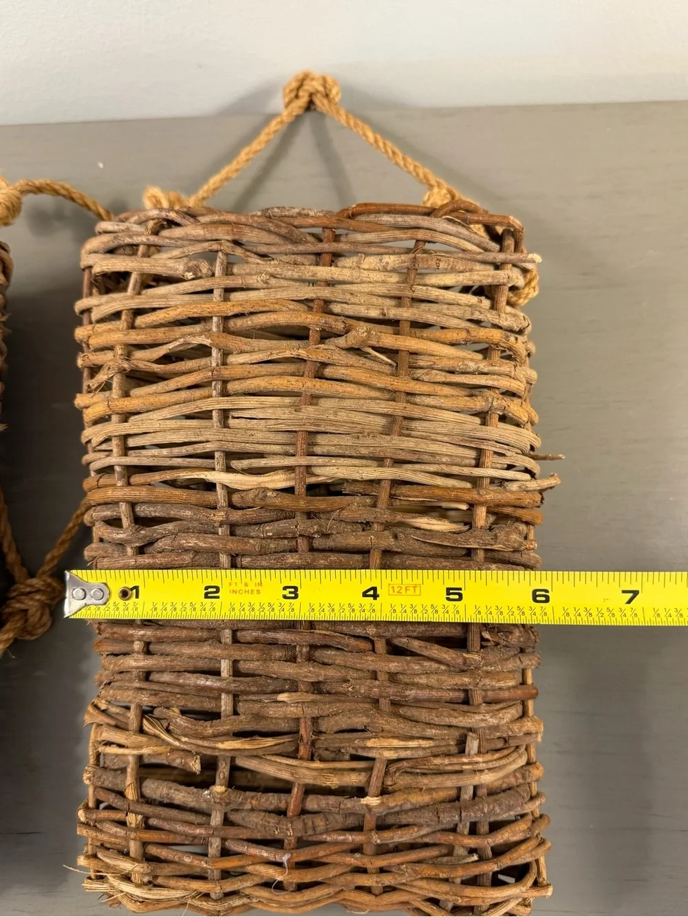 Rustic Twig Wall Pocket Hanging Baskets Set of 2 Woven Wood Rope Farmhouse